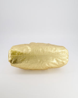 *FIRE PRICE* Bottega Veneta The Pouch Oversized Clutch Bag in Gold Crinkled Lambskin Leather