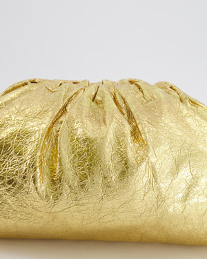 *FIRE PRICE* Bottega Veneta The Pouch Oversized Clutch Bag in Gold Crinkled Lambskin Leather