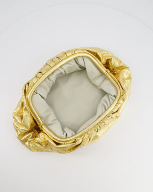 *FIRE PRICE* Bottega Veneta The Pouch Oversized Clutch Bag in Gold Crinkled Lambskin Leather