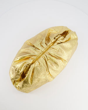 *FIRE PRICE* Bottega Veneta The Pouch Oversized Clutch Bag in Gold Crinkled Lambskin Leather