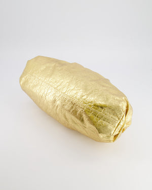 *FIRE PRICE* Bottega Veneta The Pouch Oversized Clutch Bag in Gold Crinkled Lambskin Leather