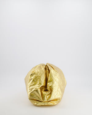 *FIRE PRICE* Bottega Veneta The Pouch Oversized Clutch Bag in Gold Crinkled Lambskin Leather