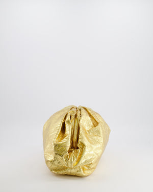 *FIRE PRICE* Bottega Veneta The Pouch Oversized Clutch Bag in Gold Crinkled Lambskin Leather