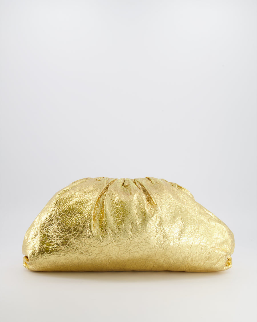*FIRE PRICE* Bottega Veneta The Pouch Oversized Clutch Bag in Gold Crinkled Lambskin Leather