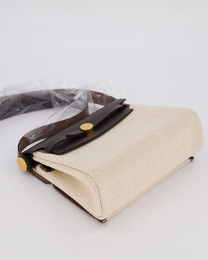 *HOT & RARE* Hermès Mini Herbag Zip 20 Bag in Ebene Vache Hunter Leather & Ecru/Beige Viking Canvas with Gold Hardware