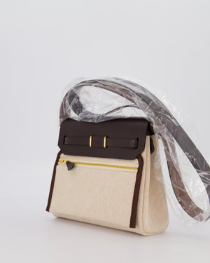 *HOT & RARE* Hermès Mini Herbag Zip 20 Bag in Ebene Vache Hunter Leather & Ecru/Beige Viking Canvas with Gold Hardware