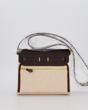*HOT & RARE* Hermès Mini Herbag Zip 20 Bag in Ebene Vache Hunter Leather & Ecru/Beige Viking Canvas with Gold Hardware
