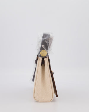 *HOT & RARE* Hermès Mini Herbag Zip 20 Bag in Ebene Vache Hunter Leather & Ecru/Beige Viking Canvas with Gold Hardware