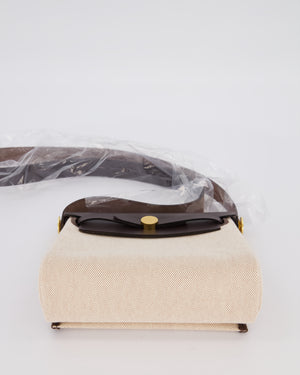 *HOT & RARE* Hermès Mini Herbag Zip 20 Bag in Ebene Vache Hunter Leather & Ecru/Beige Viking Canvas with Gold Hardware