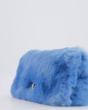 Miu Miu Blue Rabbit Fur Bag with Crystal Chain Strap and Silver Hardware