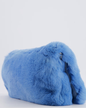 Miu Miu Blue Rabbit Fur Bag with Crystal Chain Strap and Silver Hardware