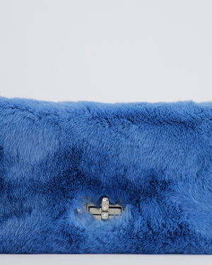 Miu Miu Blue Rabbit Fur Bag with Crystal Chain Strap and Silver Hardware