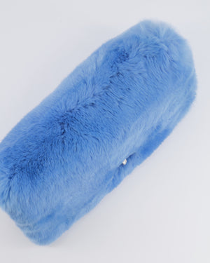 Miu Miu Blue Rabbit Fur Bag with Crystal Chain Strap and Silver Hardware