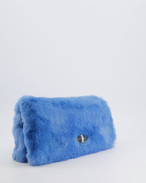 Miu Miu Blue Rabbit Fur Bag with Crystal Chain Strap and Silver Hardware
