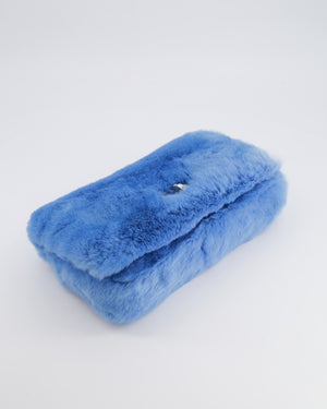 Miu Miu Blue Rabbit Fur Bag with Crystal Chain Strap and Silver Hardware