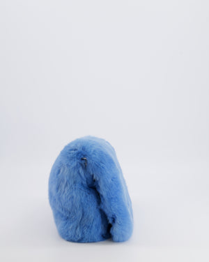 Miu Miu Blue Rabbit Fur Bag with Crystal Chain Strap and Silver Hardware