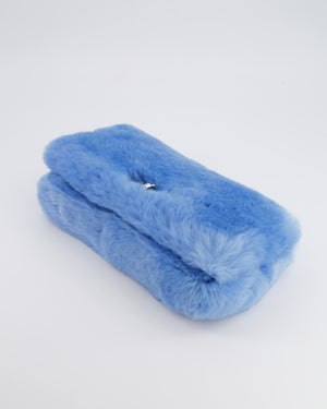 Miu Miu Blue Rabbit Fur Bag with Crystal Chain Strap and Silver Hardware