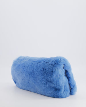Miu Miu Blue Rabbit Fur Bag with Crystal Chain Strap and Silver Hardware