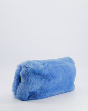 Miu Miu Blue Rabbit Fur Bag with Crystal Chain Strap and Silver Hardware