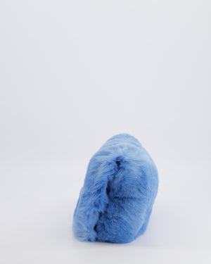 Miu Miu Blue Rabbit Fur Bag with Crystal Chain Strap and Silver Hardware