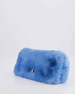 Miu Miu Blue Rabbit Fur Bag with Crystal Chain Strap and Silver Hardware