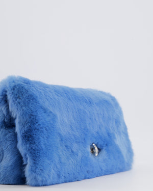 Miu Miu Blue Rabbit Fur Bag with Crystal Chain Strap and Silver Hardware