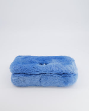 Miu Miu Blue Rabbit Fur Bag with Crystal Chain Strap and Silver Hardware
