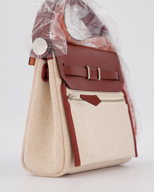 *HOT & RARE* Hermès Mini Herbag Zip 20 Bag in Rouge H Vache Hunter Leather & Ecru/Beige Viking Canvas with Palladium Hardware