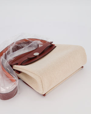 *HOT & RARE* Hermès Mini Herbag Zip 20 Bag in Rouge H Vache Hunter Leather & Ecru/Beige Viking Canvas with Palladium Hardware
