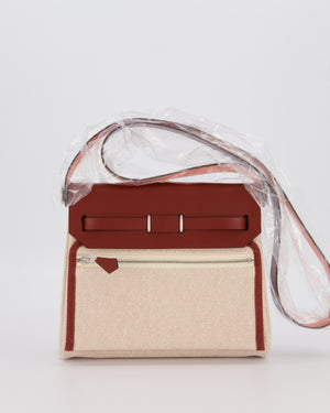*HOT & RARE* Hermès Mini Herbag Zip 20 Bag in Rouge H Vache Hunter Leather & Ecru/Beige Viking Canvas with Palladium Hardware