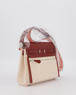 *HOT & RARE* Hermès Mini Herbag Zip 20 Bag in Rouge H Vache Hunter Leather & Ecru/Beige Viking Canvas with Palladium Hardware