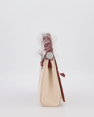 *HOT & RARE* Hermès Mini Herbag Zip 20 Bag in Rouge H Vache Hunter Leather & Ecru/Beige Viking Canvas with Palladium Hardware