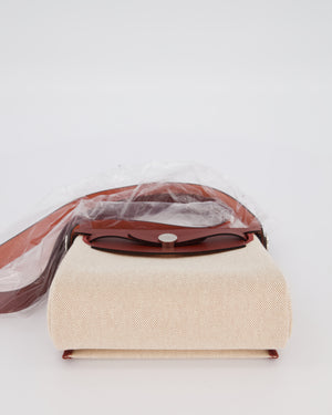 *HOT & RARE* Hermès Mini Herbag Zip 20 Bag in Rouge H Vache Hunter Leather & Ecru/Beige Viking Canvas with Palladium Hardware