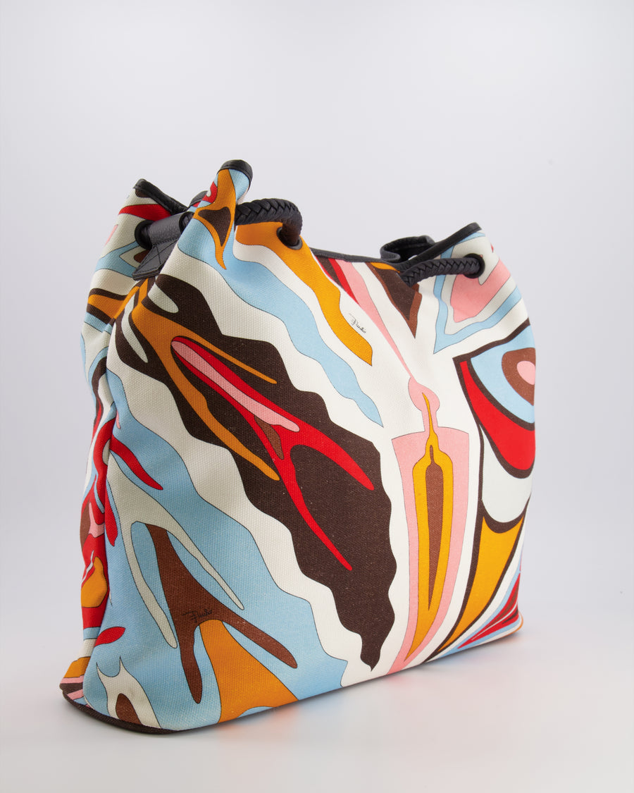 Emilio Pucci Multicolour Abstract Printed Canvas Tote Bag with Pouch and Rope Details