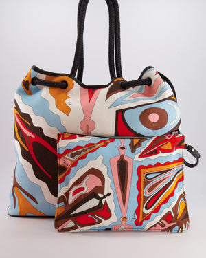 Emilio Pucci Multicolour Abstract Printed Canvas Tote Bag with Pouch and Rope Details