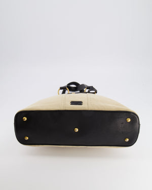 Yves Saint Laurent Vintage Muse Tote Bag in Beige Canvas and Black Leather with Gold Hardware