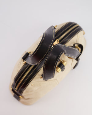Yves Saint Laurent Vintage Muse Tote Bag in Beige Canvas and Black Leather with Gold Hardware