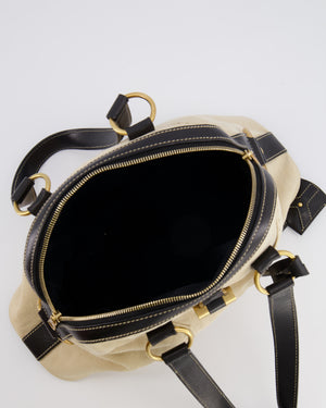 Yves Saint Laurent Vintage Muse Tote Bag in Beige Canvas and Black Leather with Gold Hardware