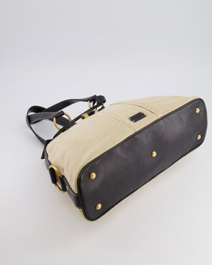 Yves Saint Laurent Vintage Muse Tote Bag in Beige Canvas and Black Leather with Gold Hardware