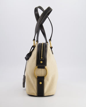 Yves Saint Laurent Vintage Muse Tote Bag in Beige Canvas and Black Leather with Gold Hardware