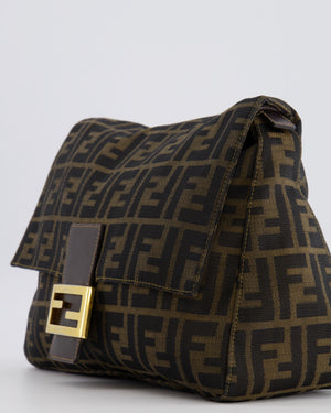 Fendi Vintage Zucca Mamma Baguette Bag in Brown Monogram Canvas and Leather with Gold Hardware