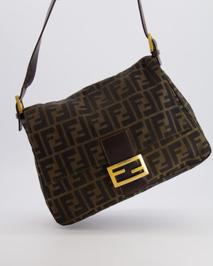 Fendi Vintage Zucca Mamma Baguette Bag in Brown Monogram Canvas and Leather with Gold Hardware