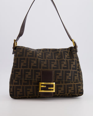 Fendi Vintage Zucca Mamma Baguette Bag in Brown Monogram Canvas and Leather with Gold Hardware