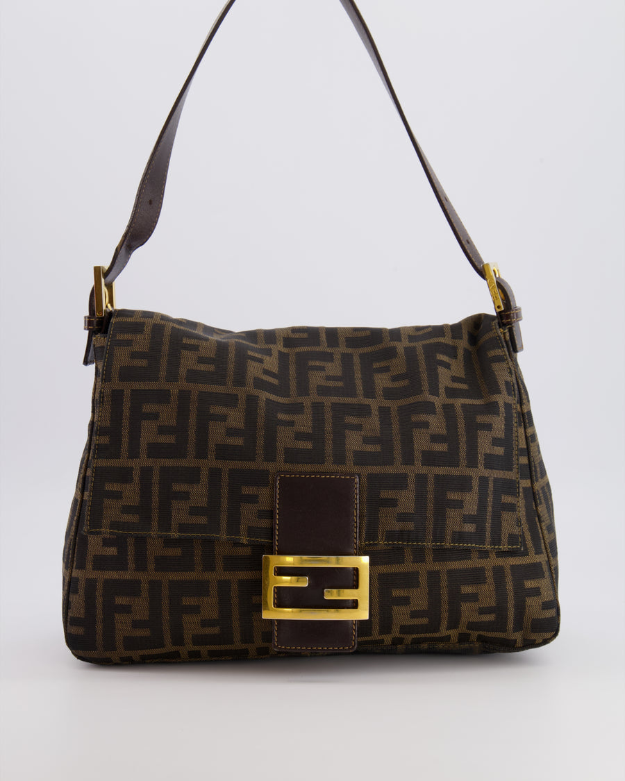 Fendi Vintage Zucca Mamma Baguette Bag in Brown Monogram Canvas and Leather with Gold Hardware