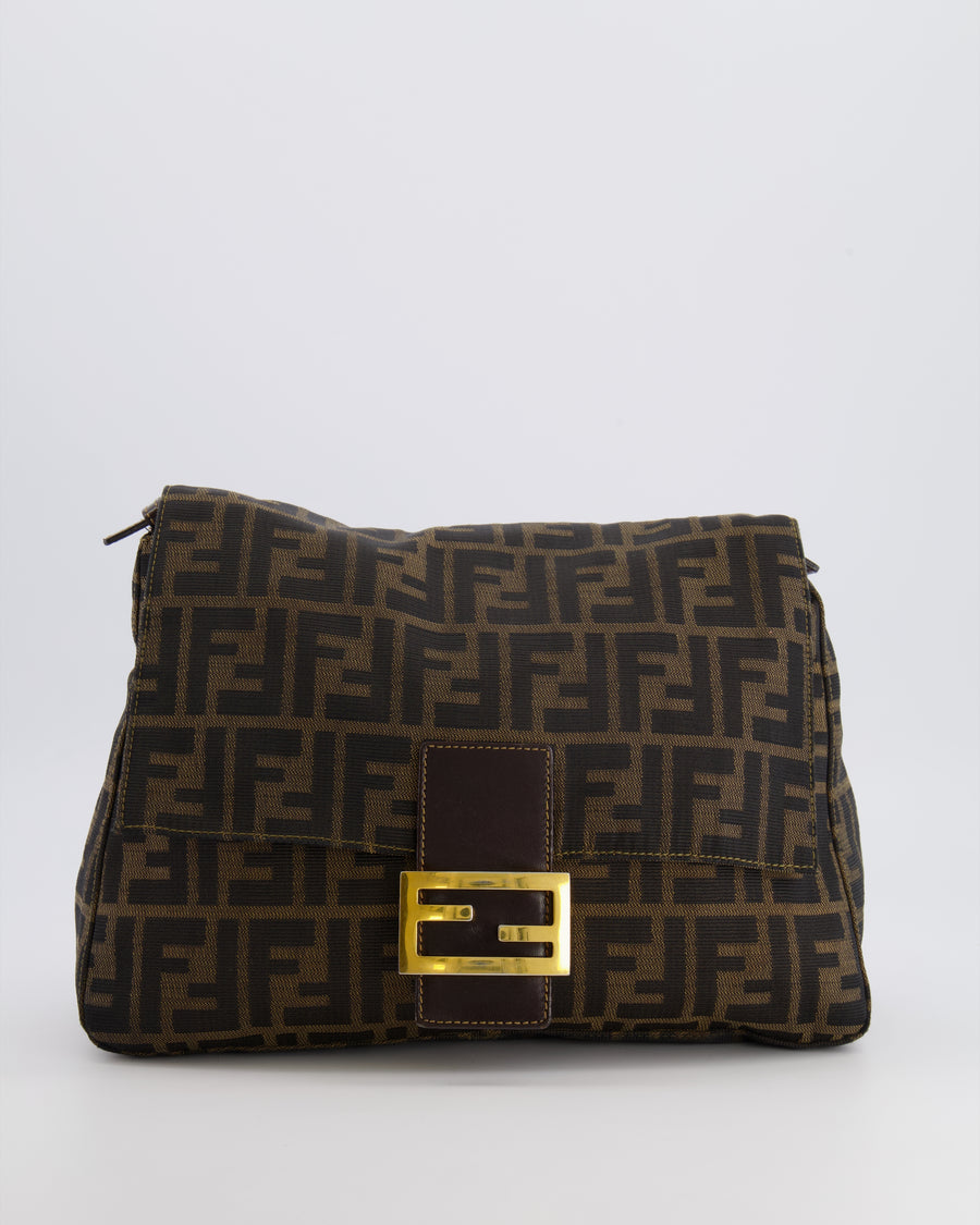 Fendi Vintage Zucca Mamma Baguette Bag in Brown Monogram Canvas and Leather with Gold Hardware