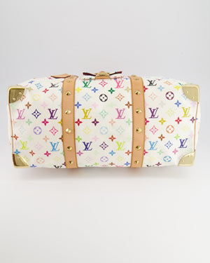 *RARE* Louis Vuitton X Takashi Murakami 45 Travel Bag in White Multicoloured Monogram Canvas &amp; Vacchetta Leather