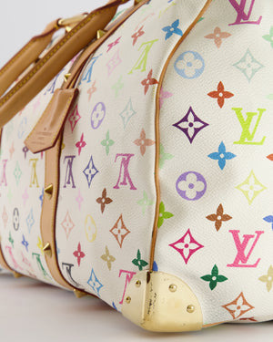 *RARE* Louis Vuitton X Takashi Murakami 45 Travel Bag in White Multicoloured Monogram Canvas &amp; Vacchetta Leather