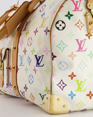 *RARE* Louis Vuitton X Takashi Murakami 45 Travel Bag in White Multicoloured Monogram Canvas &amp; Vacchetta Leather