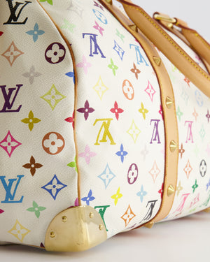 *RARE* Louis Vuitton X Takashi Murakami 45 Travel Bag in White Multicoloured Monogram Canvas &amp; Vacchetta Leather