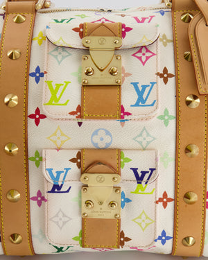 *RARE* Louis Vuitton X Takashi Murakami 45 Travel Bag in White Multicoloured Monogram Canvas &amp; Vacchetta Leather